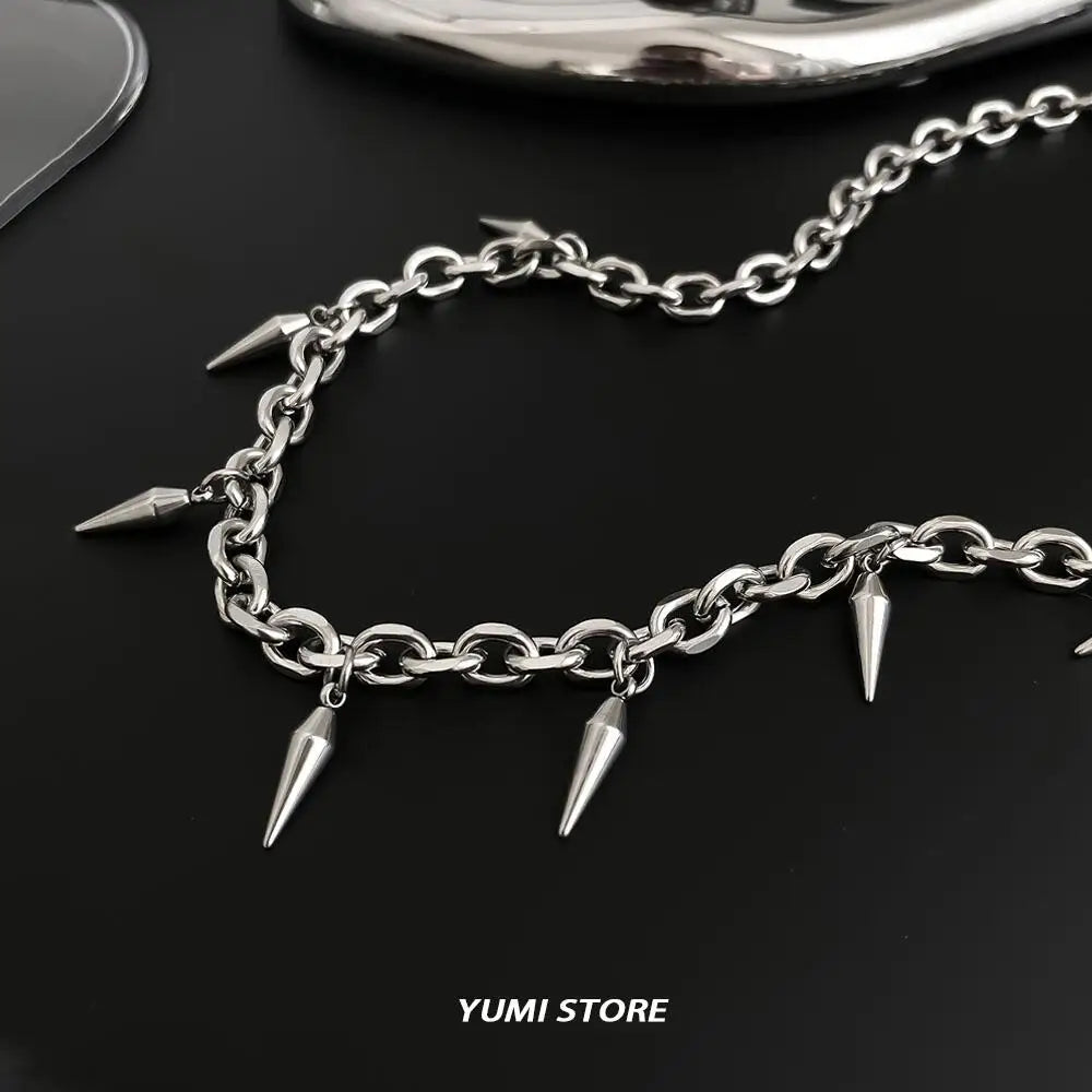 Silver Rivet Cone Choker Necklace