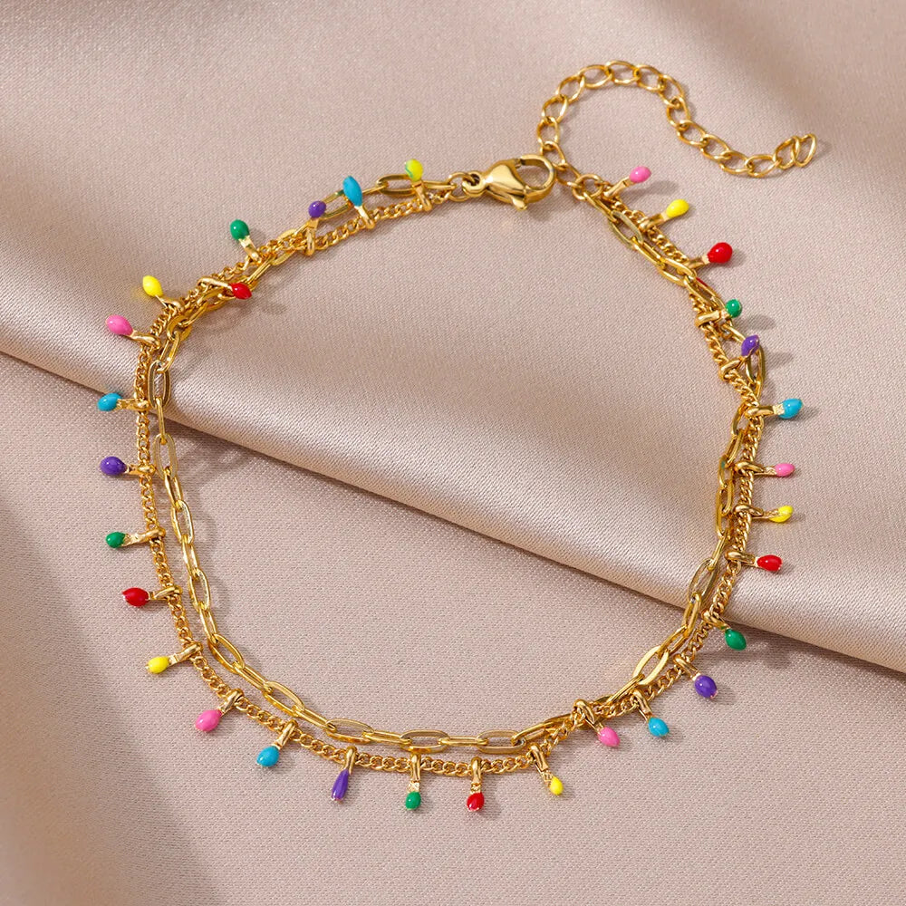 Gold Stainless Steel Imitation Pearl Anklet – Summer Beach Jewelry