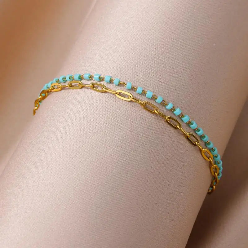 Gold Stainless Steel Imitation Pearl Anklet – Summer Beach Jewelry