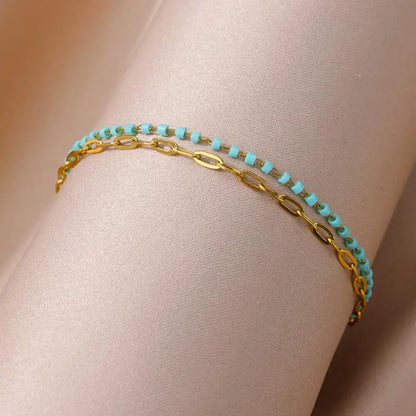 Gold Stainless Steel Imitation Pearl Anklet – Summer Beach Jewelry