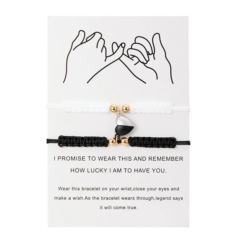 Adjustable Heart Magnet Braided Bracelet for Couples