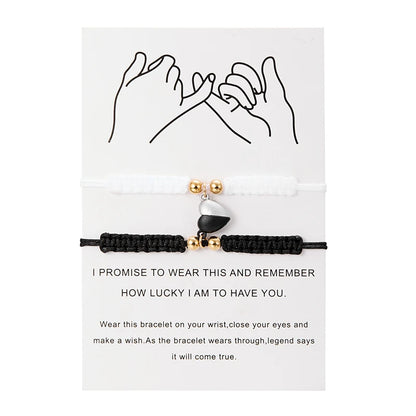 Adjustable Heart Magnet Braided Bracelet for Couples