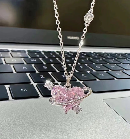Cosmic Heart Ring Pendant Necklace