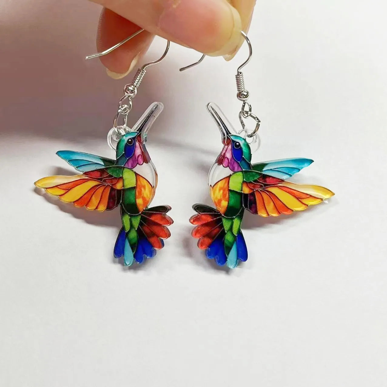 Spring Festival Colorful Bird Hoop Earrings - Acrylic & Stainless Steel