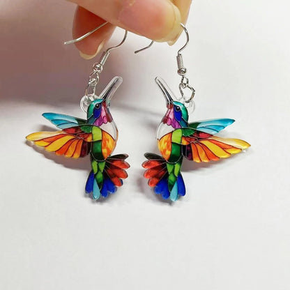 Spring Festival Colorful Bird Hoop Earrings - Acrylic & Stainless Steel
