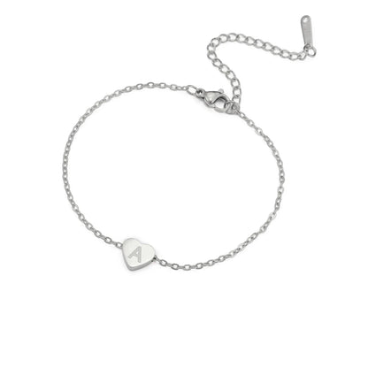 Initial Letter Heart Charm Bracelet for Women
