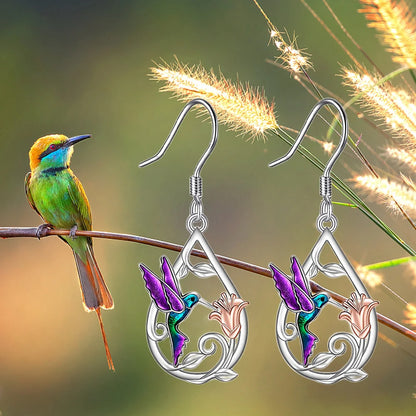 Hummingbird & Flower Drop Earrings