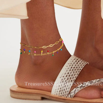Gold Stainless Steel Imitation Pearl Anklet – Summer Beach Jewelry