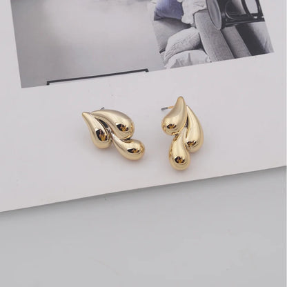Irregular Three Waterdrop Gold Smooth Drop Earrings