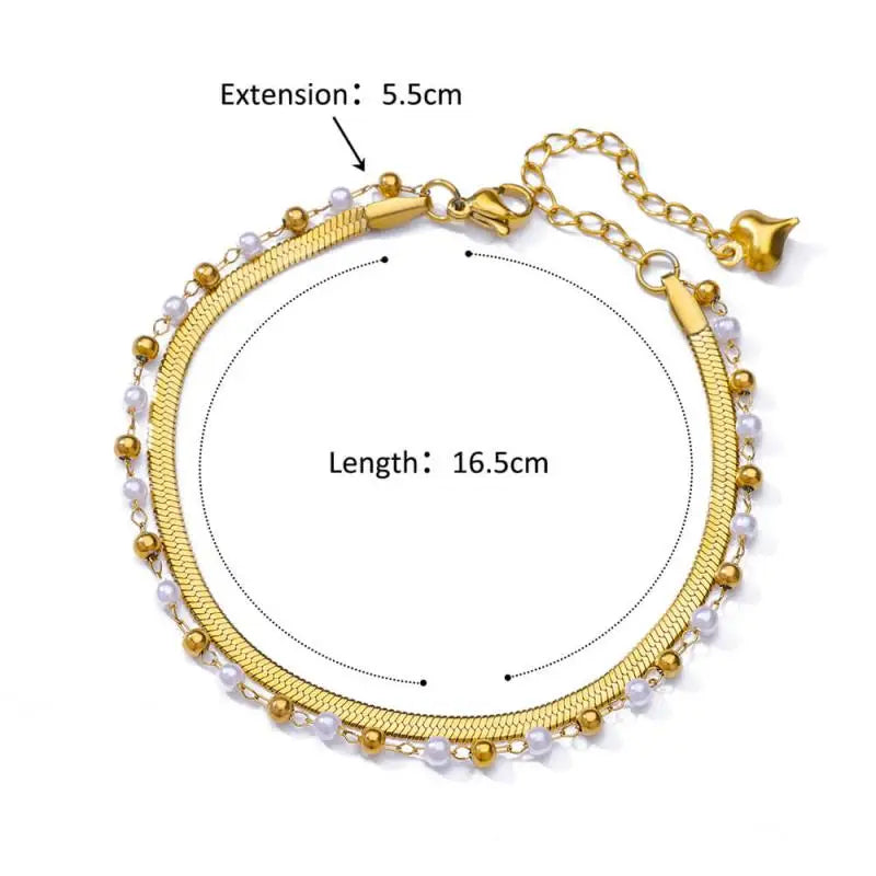 Gold Stainless Steel Imitation Pearl Anklet – Summer Beach Jewelry