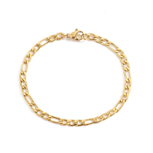 Stainless Steel Figaro Chain Bracelet – Gold, Silver & Rose Gold
