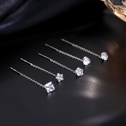 Elegant Silver Chain Drop Earrings – Heart/Flower/Star/Circle Charms