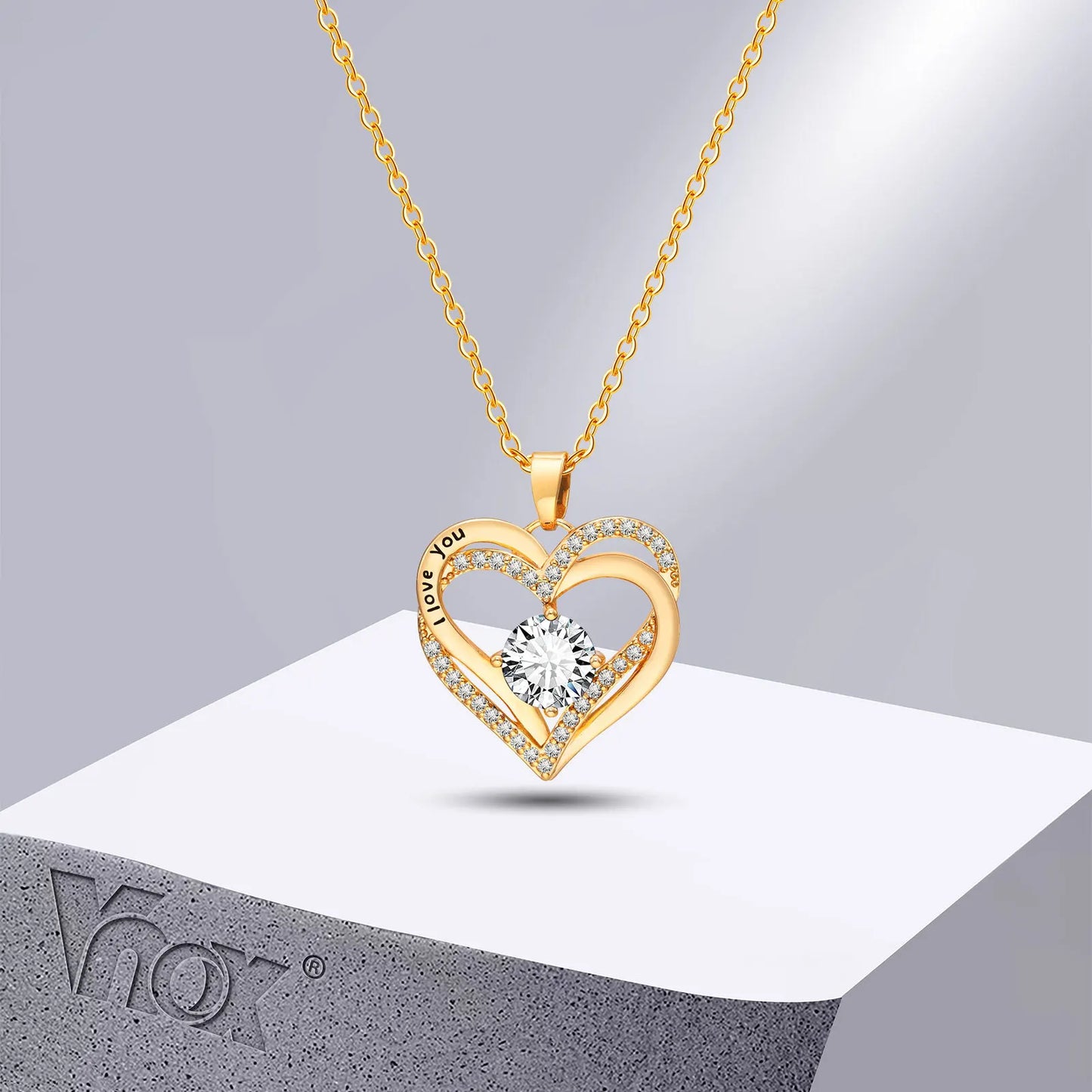 Double Crossed Hearts Necklace – Gold & Enamel Pendant
