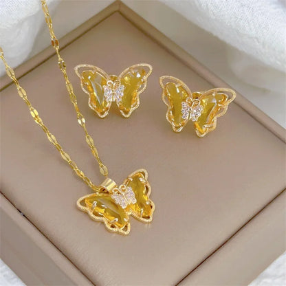 Butterfly Necklace & Earrings - Gold-Plated SS Jewelry Set