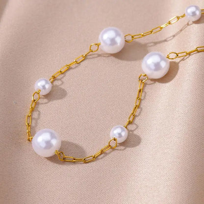 Gold Stainless Steel Imitation Pearl Anklet – Summer Beach Jewelry