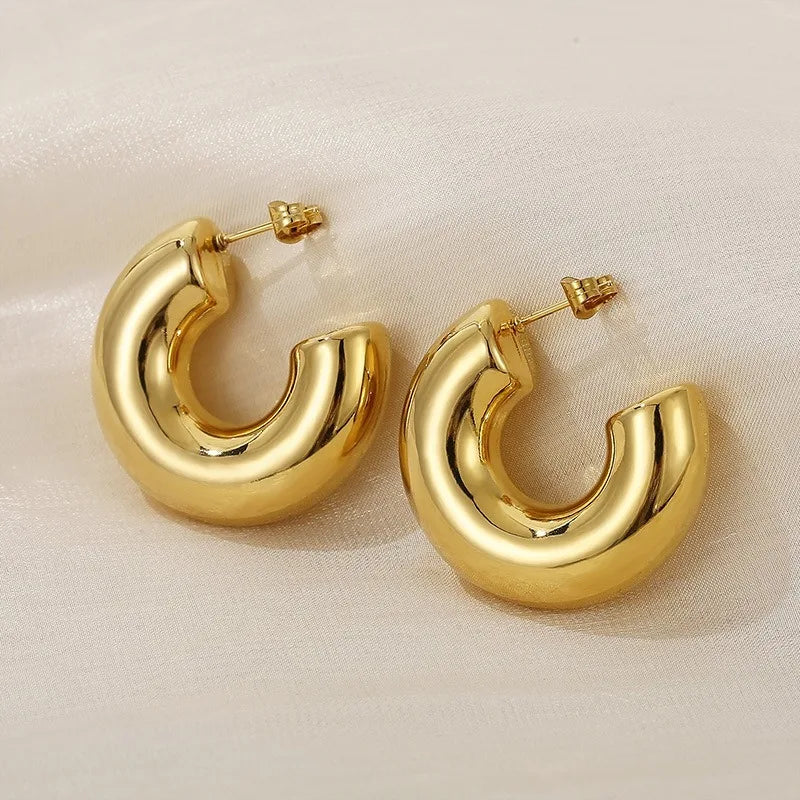 Vintage Glossy Gold Plated Chunky Hoop Earrings
