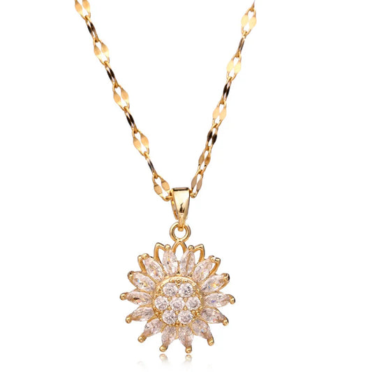 Rotatable Sunflower Necklace – Double Layer SS Chain