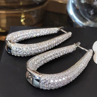 U-Shaped Moissanite-Studded Hoop Earrings