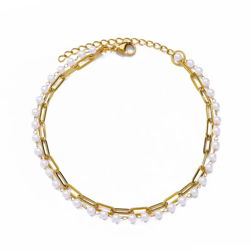 Gold Stainless Steel Imitation Pearl Anklet – Summer Beach Jewelry