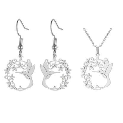Hummingbird Jewelry Set – Gold/Silver Earrings & Necklace
