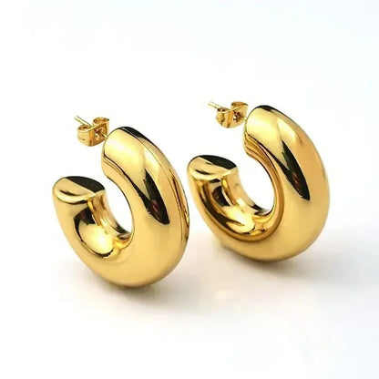 Vintage Glossy Gold Plated Chunky Hoop Earrings
