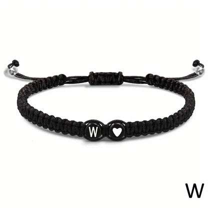 26 Letters Initial Heart Braided Bracelet