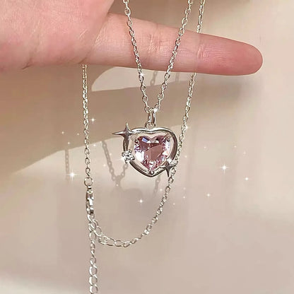 Peach Heart Water Drop Pendant Necklace