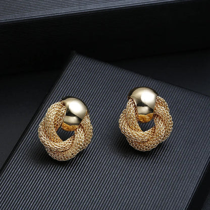 Vintage Metallic Twisted Round Circle Dangle Earrings