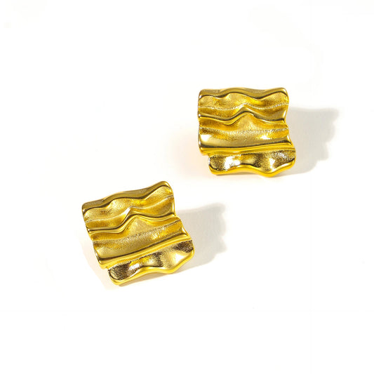 Vintage 18K Gold Plated Stainless Steel Square Earrings