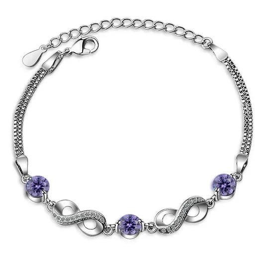 925 Sterling Silver Infinity Chain Bracelet – Elegant Zircon Charm