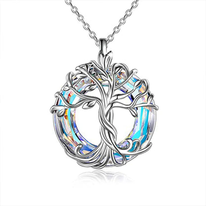 Tree of Life Drop Earrings with Purple & Aurora Crystals