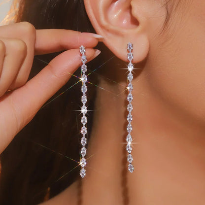 Crystal Drop Earrings - Gold/Silver Long Tassel Dangles