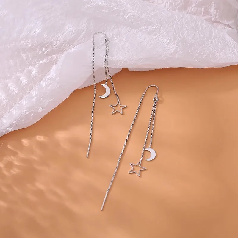 Crescent Moon & Star Tassel Drop EarringsCrescent Moon & Star Tassel Drop Earrings