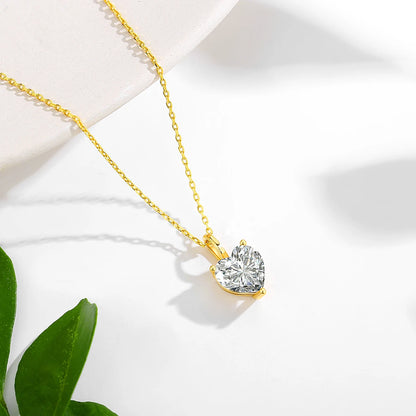 14K Gold Heart-Cut Moissanite Pendant Necklace – 1ct to 3ct