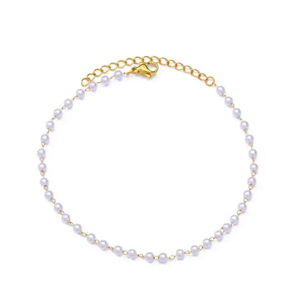 Gold Stainless Steel Imitation Pearl Anklet – Summer Beach Jewelry