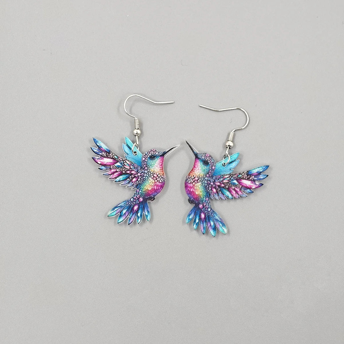 Spring Festival Colorful Bird Hoop Earrings - Acrylic & Stainless Steel
