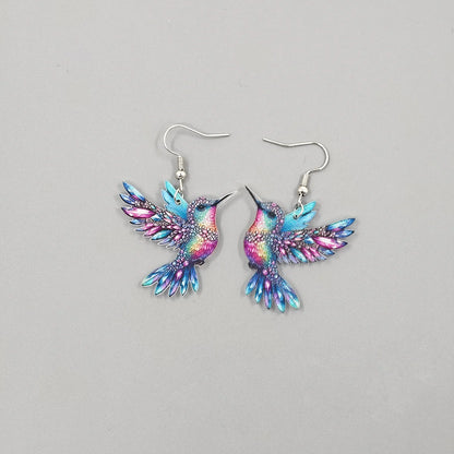 Spring Festival Colorful Bird Hoop Earrings - Acrylic & Stainless Steel