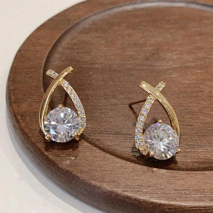 Elegant Cross Stud Earrings – Golden/Silvery Crystal Rhinestone Statement Piece