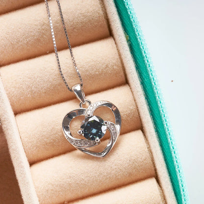 1CT Moissanite Swirl Heart Pendant Necklace – Sterling Silver Box Chain