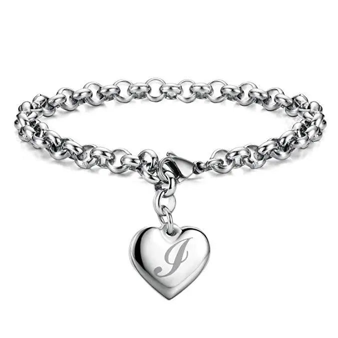 925 Sterling Silver Heart Letter Charm Bracelet for Women