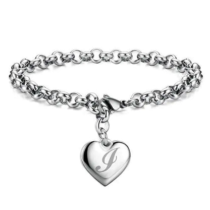 925 Sterling Silver Heart Letter Charm Bracelet for Women
