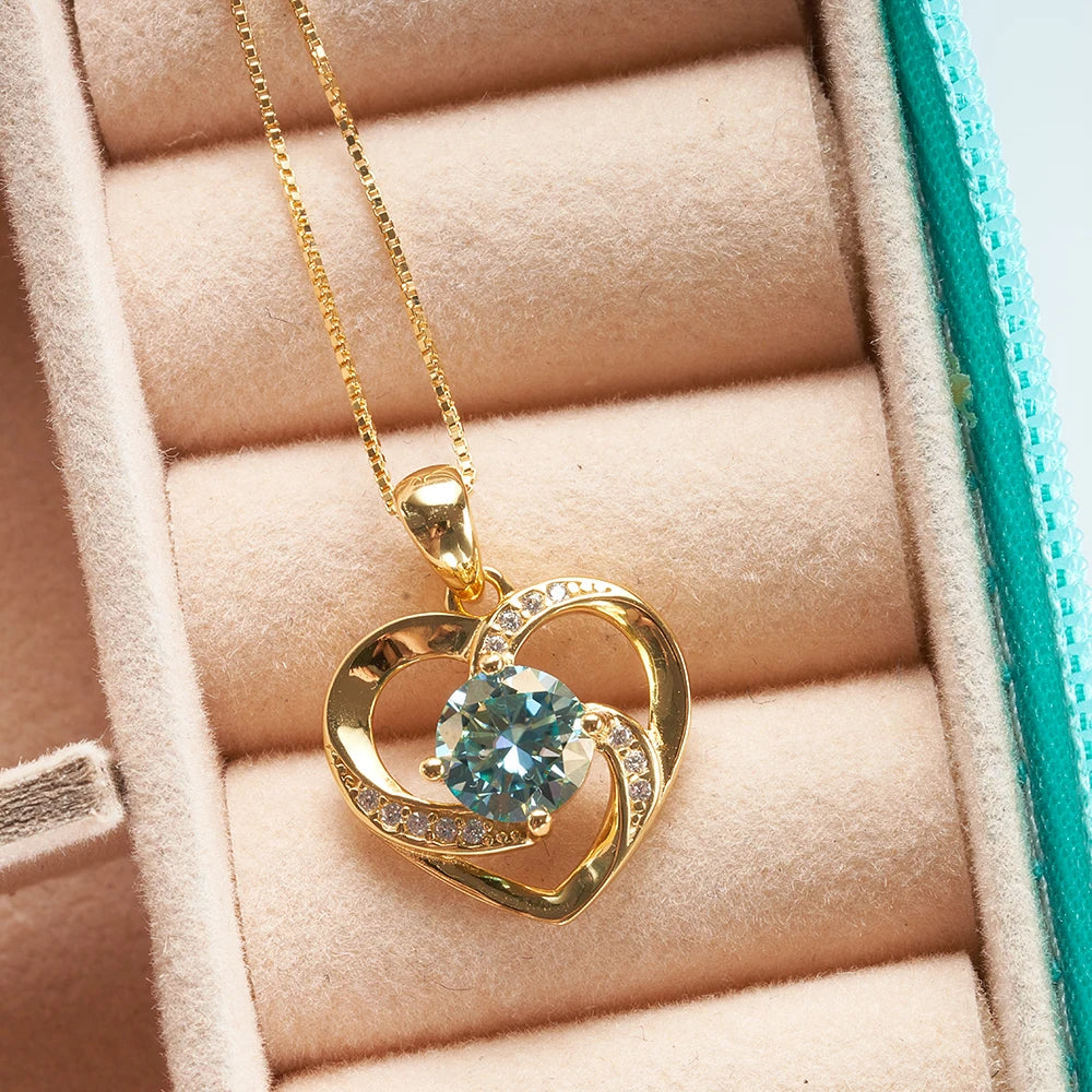 1CT Moissanite Swirl Heart Pendant Necklace – Sterling Silver Box Chain