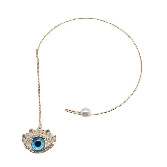 Open Collar Eye Necklace – Geometric Drop Charm on Link Chain