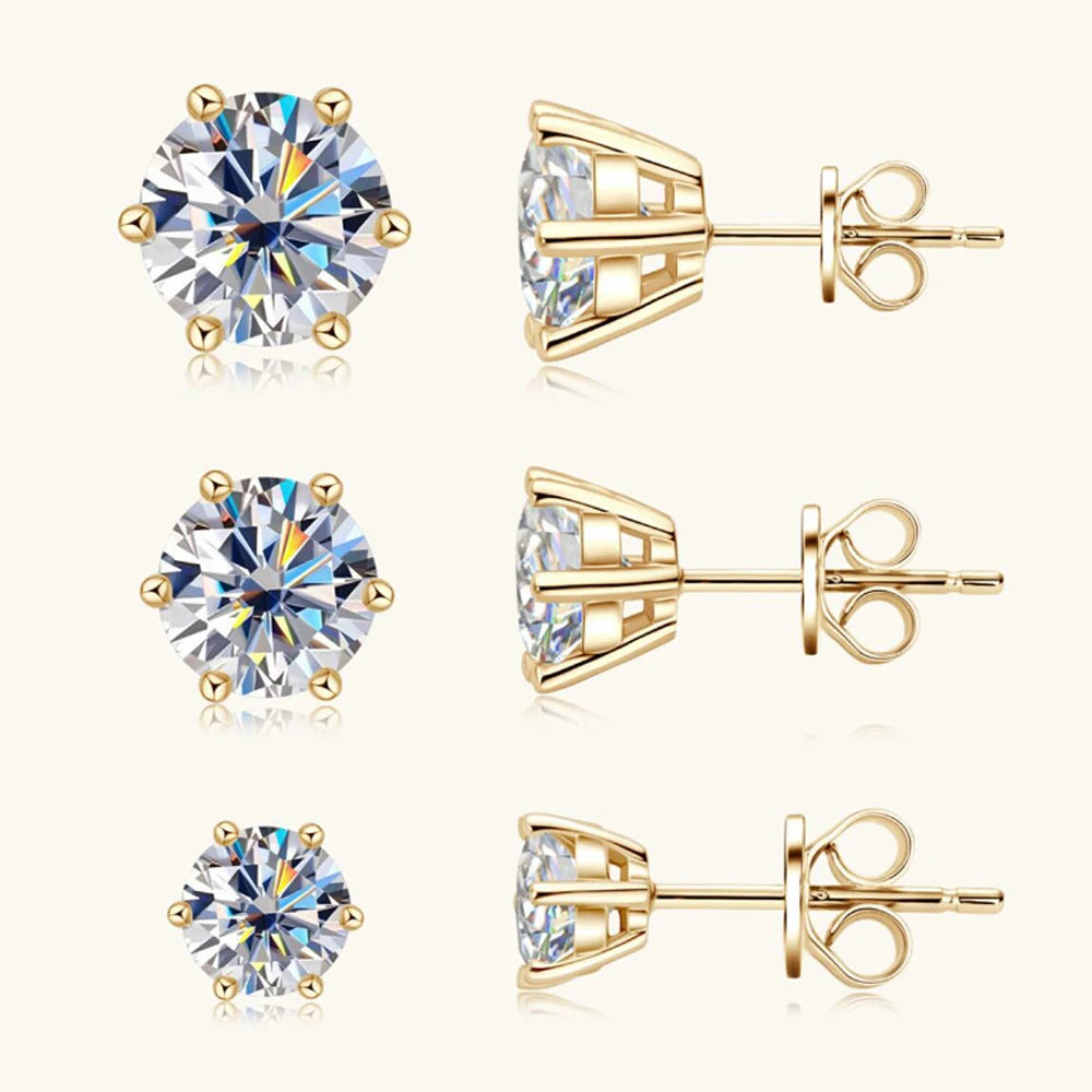Geometric 2CT Moissanite Stud Earrings – Gold/Silver Plated
