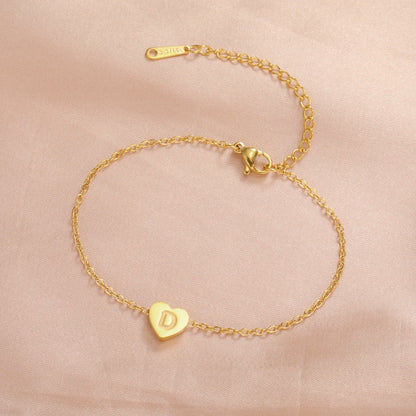 Initial Letter Heart Charm Bracelet for Women