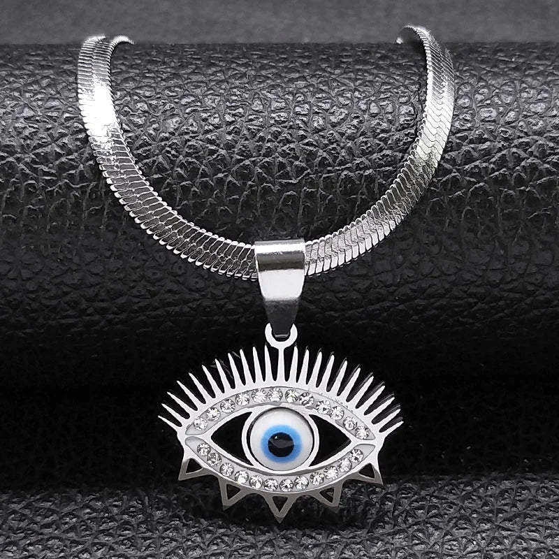 Vintage Eye Necklace – Crystal Eye Pendant with Snake Chain
