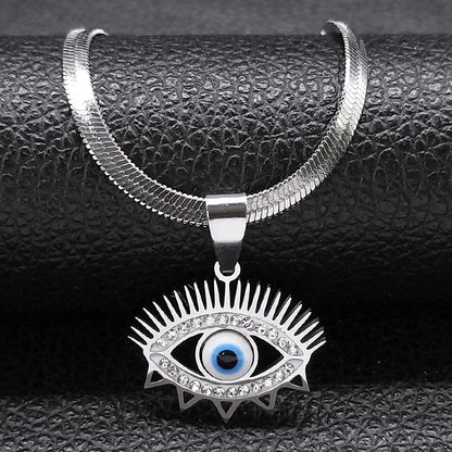 Vintage Eye Necklace – Crystal Eye Pendant with Snake Chain