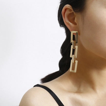 Eccentric Multi-Shaped Metal Dangle Earrings