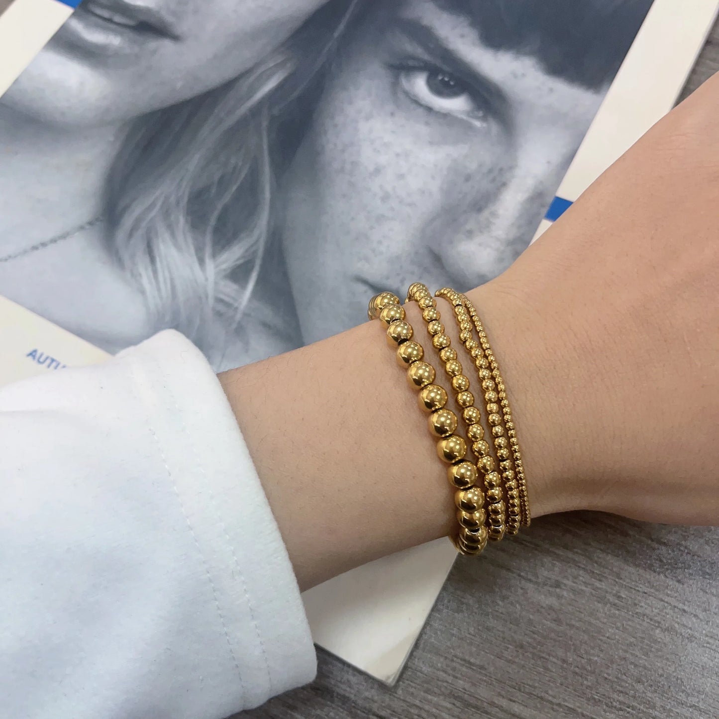 Stretch Ball Beaded Bracelet - Stacked Stainless Steel Bracelet for Women