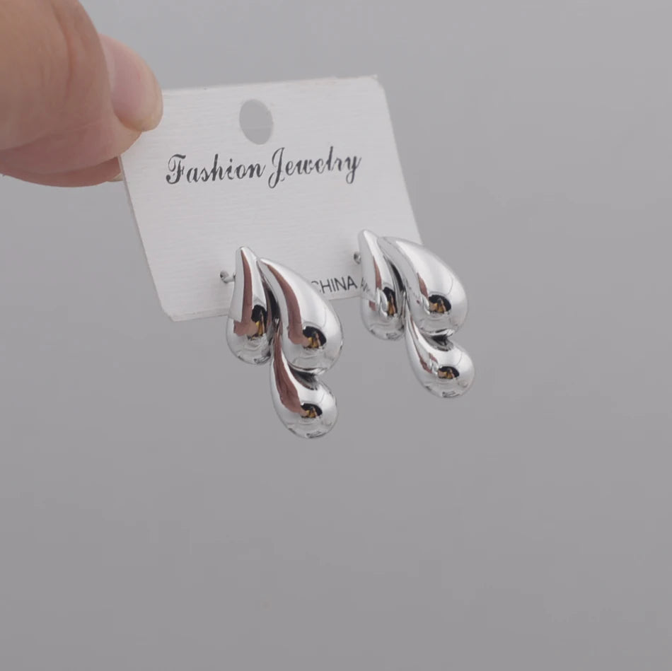 Irregular Three Waterdrop Gold Smooth Drop Earrings